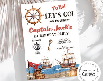 Pirate Birthday Invitation, Treasure Map, Customizable (Digital, Printable)