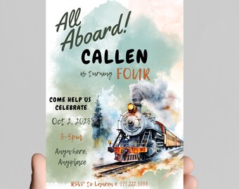 Train Birthday Invitation, All Aboard Theme (Digital Download)