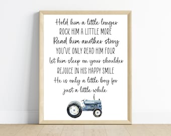 Vintage blue tractor boy bedroom decor, Hold him a little longer nursery sign, nursery art, 11x14, one digital download, printable