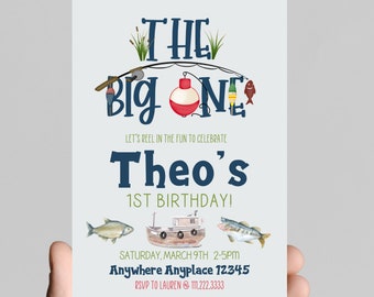 O'FISHally ONE theme Birthday Invitation, guess who is officially one, fish, fishing, water, first birthday invitation