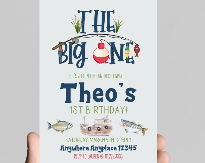 O'FISHally ONE theme Birthday Invitation, guess who is officially one, fish, fishing, water, first birthday invitation