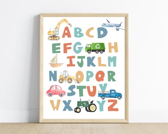 Transportation Alphabet Print, Playroom Bedroom Decor (Digital Download)