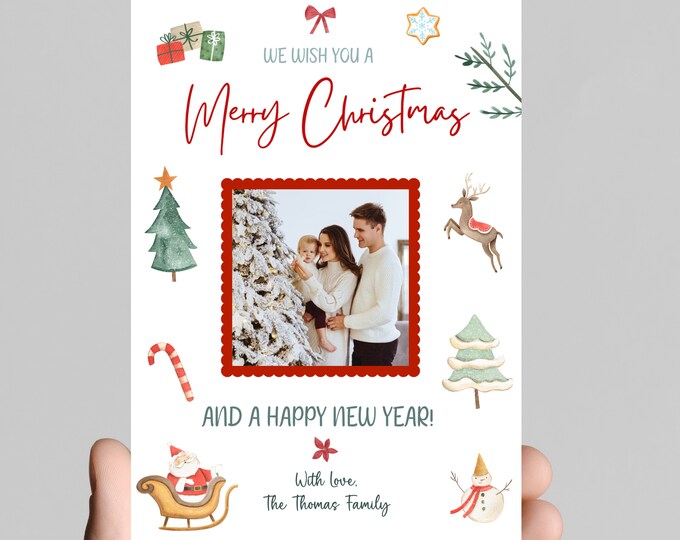 Christmas card, family Christmas card, Christmas family photo, family portrait, easily edit to your family photo, printable,digital