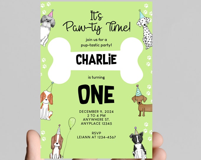 Paw-Ty time! Puppy dog theme birthday invitation, pup-tastic  birthday, printable, digital