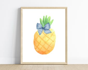Adorable pineapple with bows, boho nursery wall art decor, pineapples wall art, nursery room, 11x14, digital download
