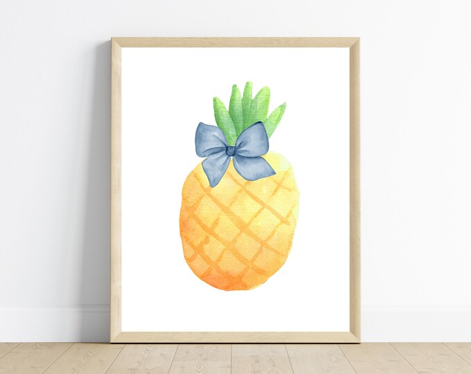 Adorable pineapple with bows, boho nursery wall art decor, pineapples wall art, nursery room, 11x14, digital download