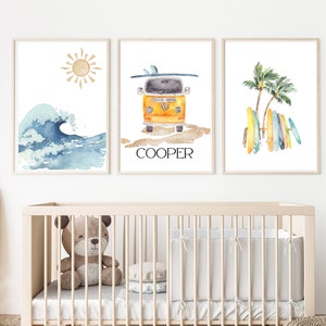 surf, beach, coastal nursery decor, surfboards, ocean waves, beach baby, 11x14, set of 3 digital downloads, customizable, frame not included