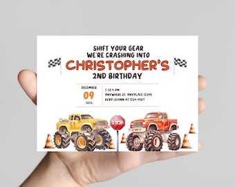 Monster Truck Birthday Invitation, Boom Crash Bash! (Instant Download)