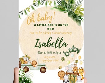 Oh baby! A little wild one is on the way, baby shower invitation, baby boy, safari animals, zoo animals, party animals, digital, printable