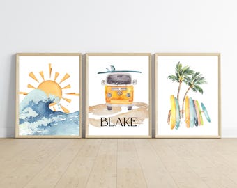 Surfboard Nursery Art Prints, Beach Coastal Theme (Set of 3 Digital Downloads)