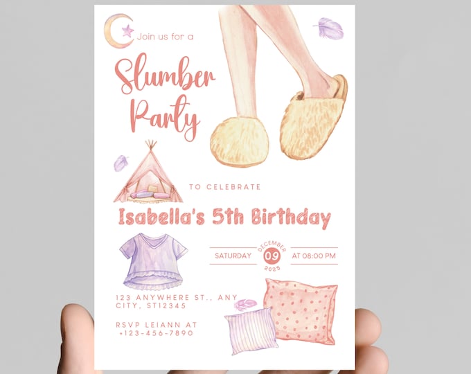 Pajama party sleepover theme girl birthday invitation, slumber party, girls just wanna have fun, age is editable, digital or printable