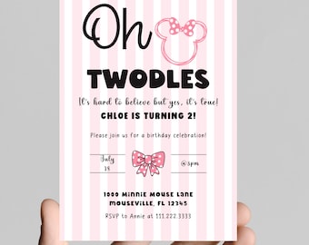 Oh twodles! Minnie Mouse birthday invitation, oh toodles Minnie Mouse 2nd birthday, little girl birthday party, customizable