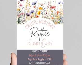 Wildflower First Birthday Invitation, Floral Watercolor (Digital Download)