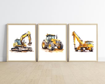 Construction Truck Prints, Nursery Decor, Set of 3 (11x14)