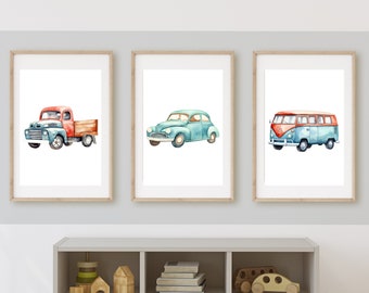 Vintage Vehicle Prints, Nursery Wall Art, Set of 3 (Digital Download)