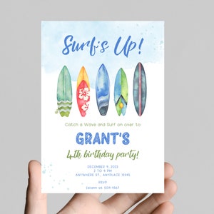 Catch the big ONE surfing our little dude’s first birthday invitation, surf theme, waves, beach, surfboards, ocean waves, customizable