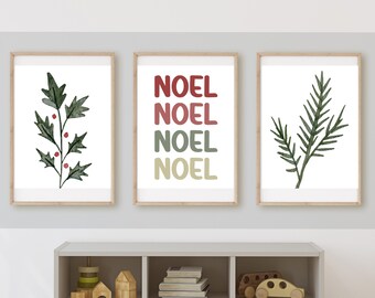 Stampe artistiche natalizie per la cameretta dei bambini, decorazioni botaniche natalizie (stampa digitale)