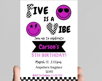 Five is a Vibe 5th Birthday Invitation, Smiley Face (Digital)