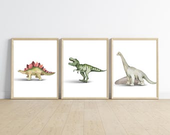 dinosaur kid’s bedroom wall art, baby room, t-rex, dinosaurs, 11x14, set of 3 prints