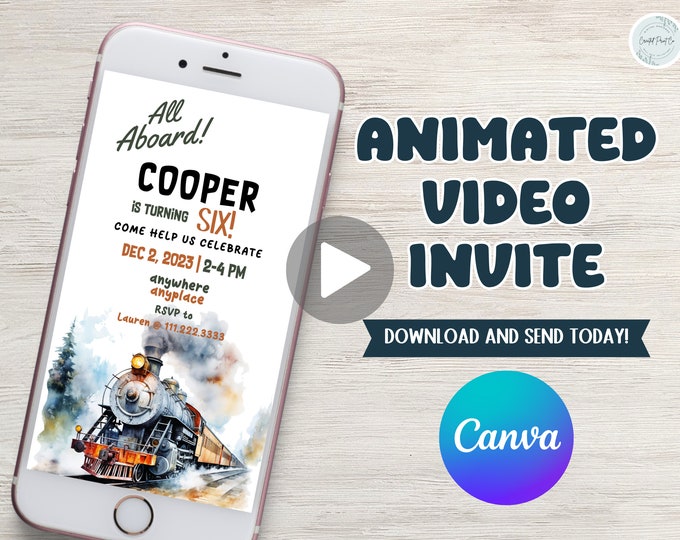All aboard the birthday train, choo choo train theme birthday video invitation, railroad, railway, train tracks, birthday boy train