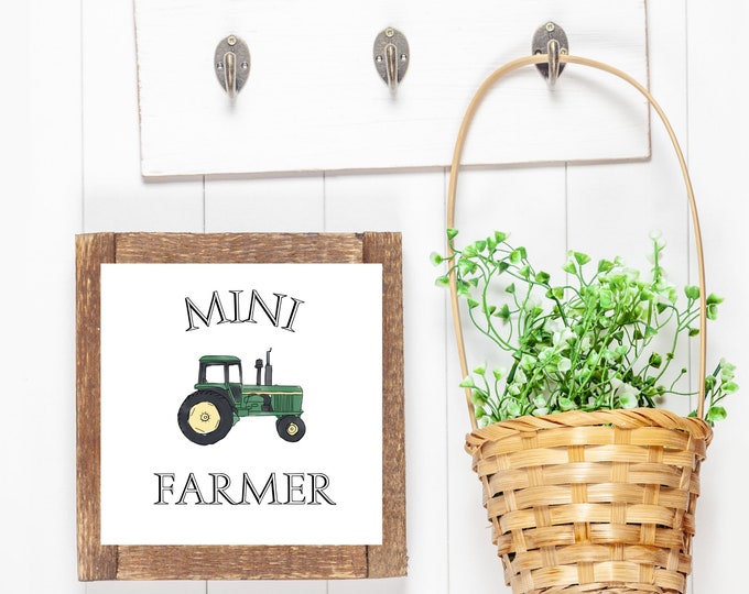Mini farmer, tractor sign! Baby boy Nursery or room wall art, john deere tractors, green, little farmer, baby farmer, homestead,country life
