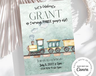 Train Birthday Invitation, Railroad Party, Choo Choo (Digital Download)
