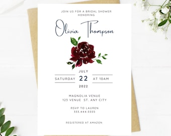 Beautiful white floral and greenery bridal shower invitation, Wedding, simple, minimalist, printable, editable, instant download template