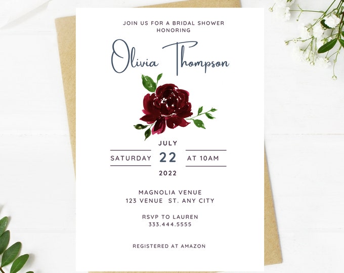 Beautiful white floral and greenery bridal shower invitation, Wedding, simple, minimalist, printable, editable, instant download template