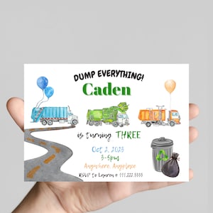 Dump everything! Garbage truck theme birthday Invitation, rubbage truck, recycle truck, celebrate the birthday boy! Editable, printable