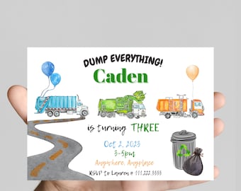 Dump everything! Garbage truck theme birthday Invitation, rubbage truck, recycle truck, celebrate the birthday boy! Editable, printable