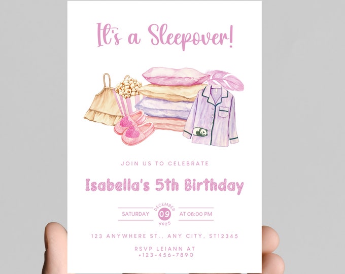 Pajama party sleepover theme girl birthday invitation, slumber party, girls just wanna have fun, age is editable, digital or printable