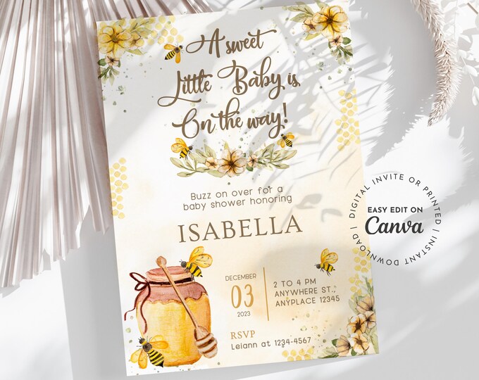 A Sweet Baby Is On The Way, Honey Bee Invite Baby Shower Invitation, Mommy To Be, Sweet As Honey, Mommy To Bee, Bees, Gold, Honey