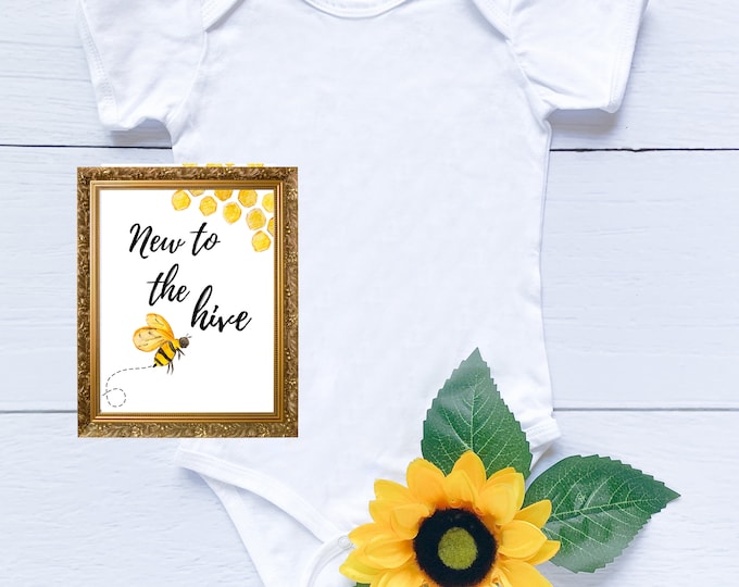 Newborn Month Milestone Cards, baby girl, baby boy, Bees, gold, Honey, printable, 4x6 cards, newborn