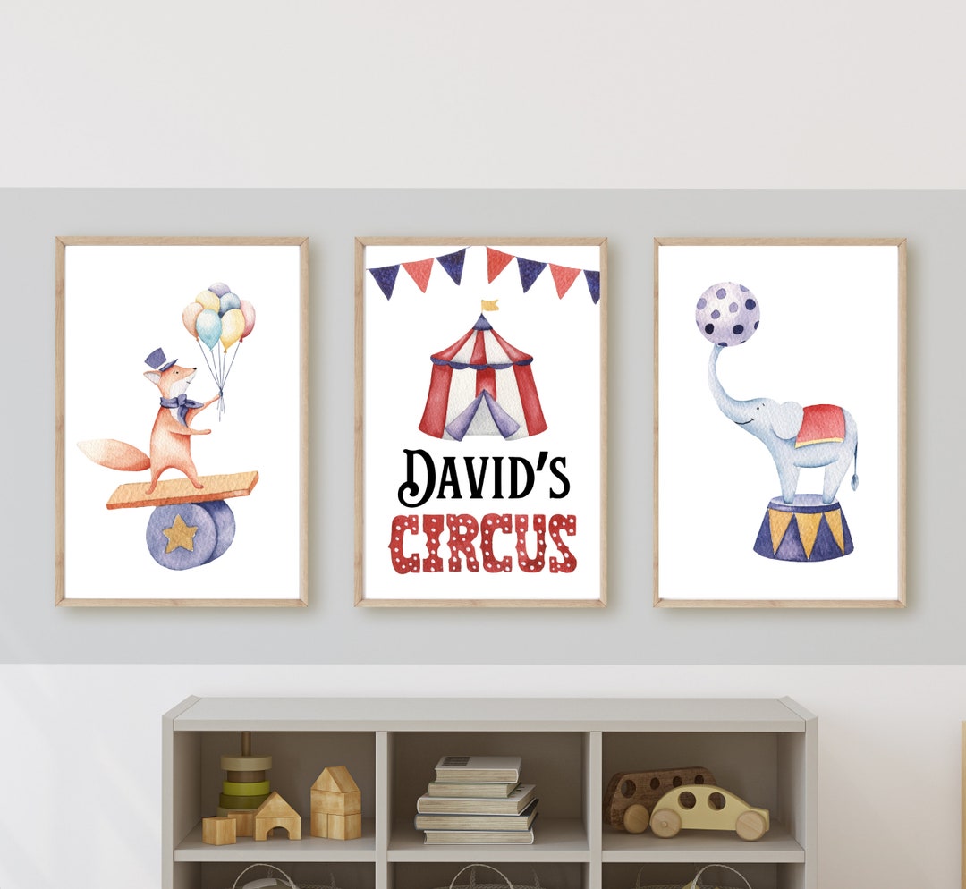 Vintage Circus Nursery Wall Art, Baby Boy Decor (set of 3 Digital ...