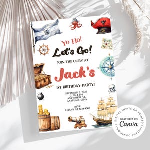 Invitation d'anniversaire sur le thème des pirates Yo Ho Ahoy, pirates, coffre au trésor, bateau pirate, carte au Trésor, personnaliser à tout âge, numérique, imprimable