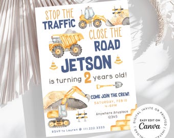Construction Truck Birthday Invitation, Editable Boy Party (Digital Download)