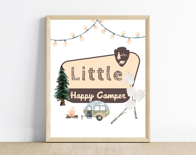 Our little happy camper, state park sign, greatest adventure, woodland nursery wall art decor, baby boy room, 11x14, digital print included.