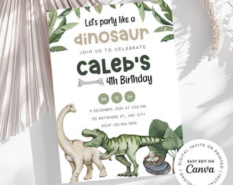 Dinosaurier 4. Geburtstagseinladung, bearbeitbare Dino Party (digitaler Download)