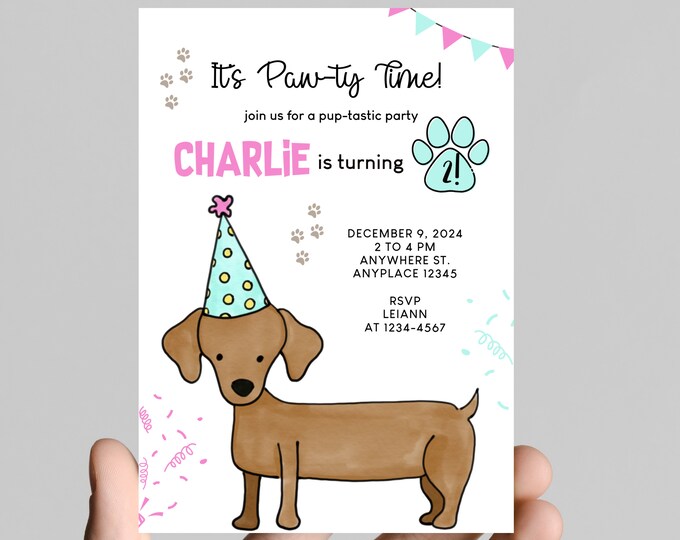 Paw-Ty time! Puppy dog theme birthday invitation, pup-tastic  birthday, printable, digital