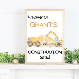 Construction theme sign for birthday party, birthday welcome sign, dump truck, excavator, bulldozer, dirt, trucks, boy birthday, party decor