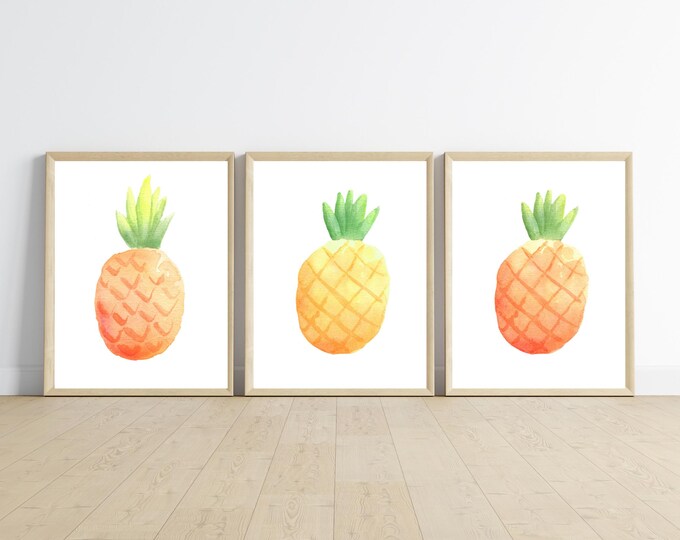 pineapple, boho fruit nursery wall art decor, gender neutral, pineapples, nursery room, 11x14, set of 3 digital prints included.