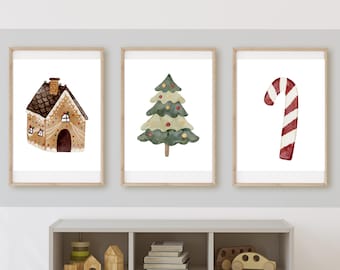 Stampe natalizie per la cameretta dei bambini, decorazioni natalizie (stampa digitale)
