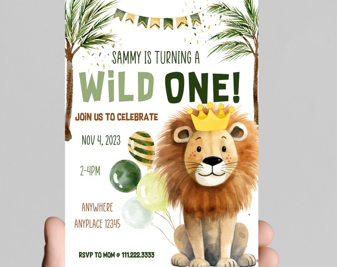 Wild ONE first birthday invitation, safari animals, zoo animals, party animals, first 1st birthday invitation, customize, digital, printable