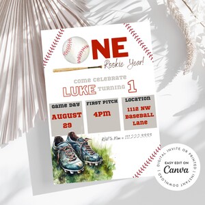 One rookie year, rookie of the year birthday invitation, first birthday party, baseball, customizable, easy to edit, printable, digital.
