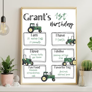 Tractor theme first birthday Stats sign! Green Tractor themed birthday ,john deere tractors, green tractors, birthday boy invitation.