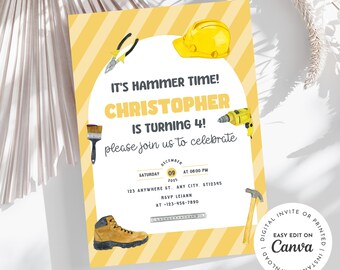 Handyman Geburtstagseinladung, Hammerzeit, Junge 4.Geburtstag (digitaler Download)
