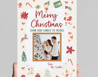 Christmas card, family Christmas card, Christmas family photo, family portrait, easily edit to your family photo, printable,digital