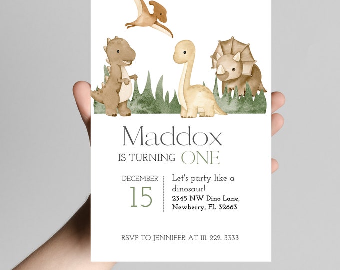 dinosaur birthday party, gender neutral, neutral baby dinos, perfect for a little boy's birthday, customizable