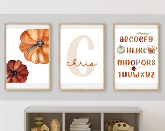 Pumpkin Alphabet Nursery Wall Art, Fall Kids Decor (Digital Download)