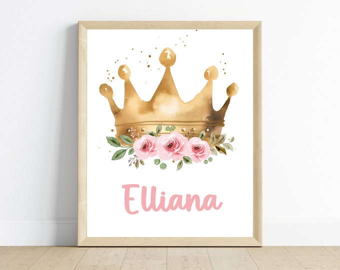 Princess crown girl nursery bedroom wall art, 11x14, one digital download, printable